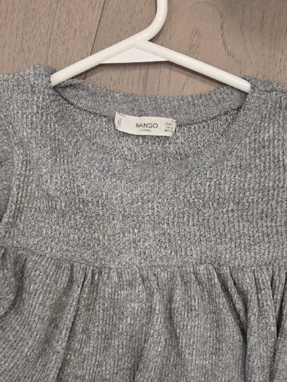 Mango Gray Off-Shoulder Ruffle Knit Sweater - Picture 2 of 4